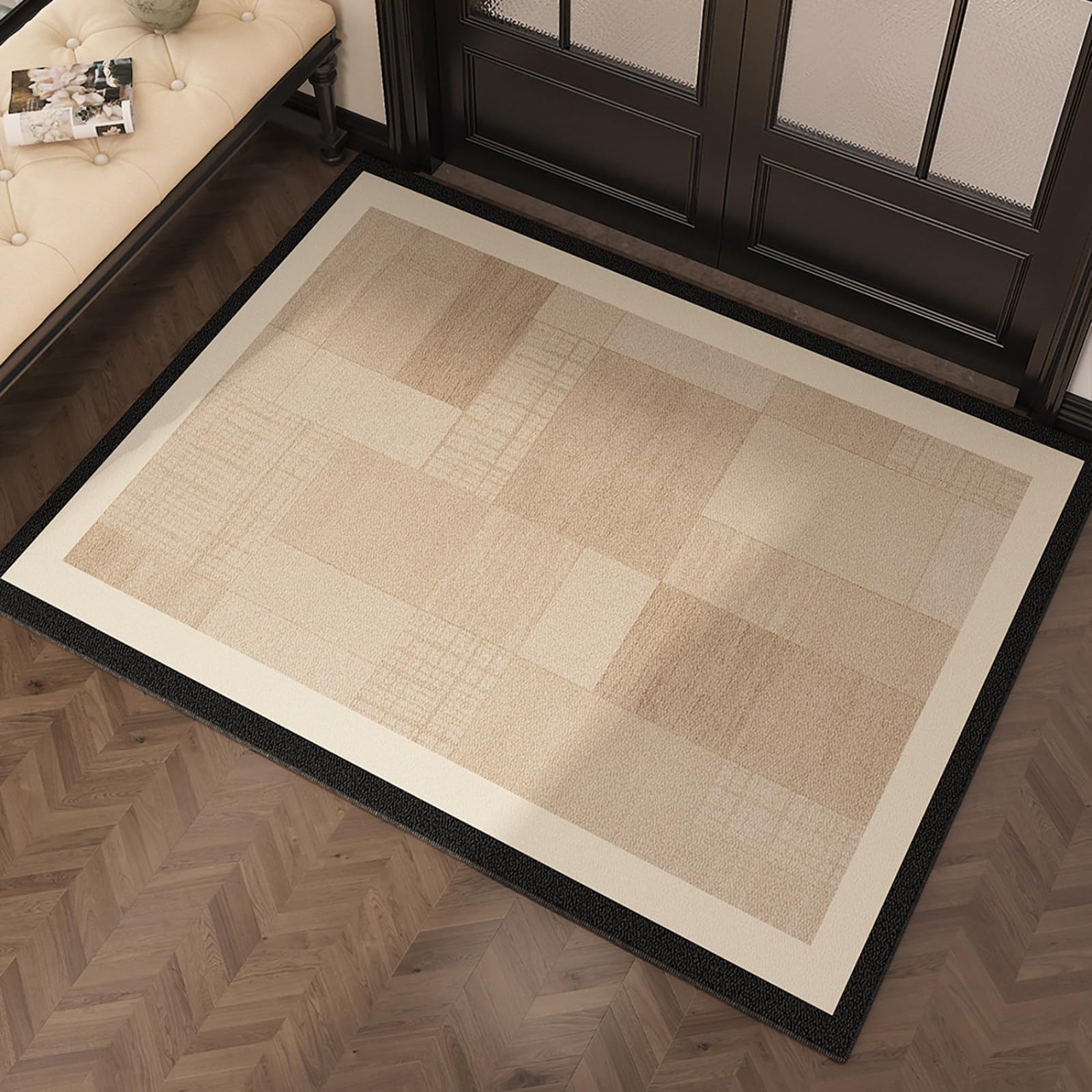 Fussmatte Aussen 90x150 Hellbraune Textur Schmutzfangmatte rutschfeste Fußmatte Außen für Eingang Patio Flur Garten Türmatte Maschinenwaschbare Fußmatten Haustür