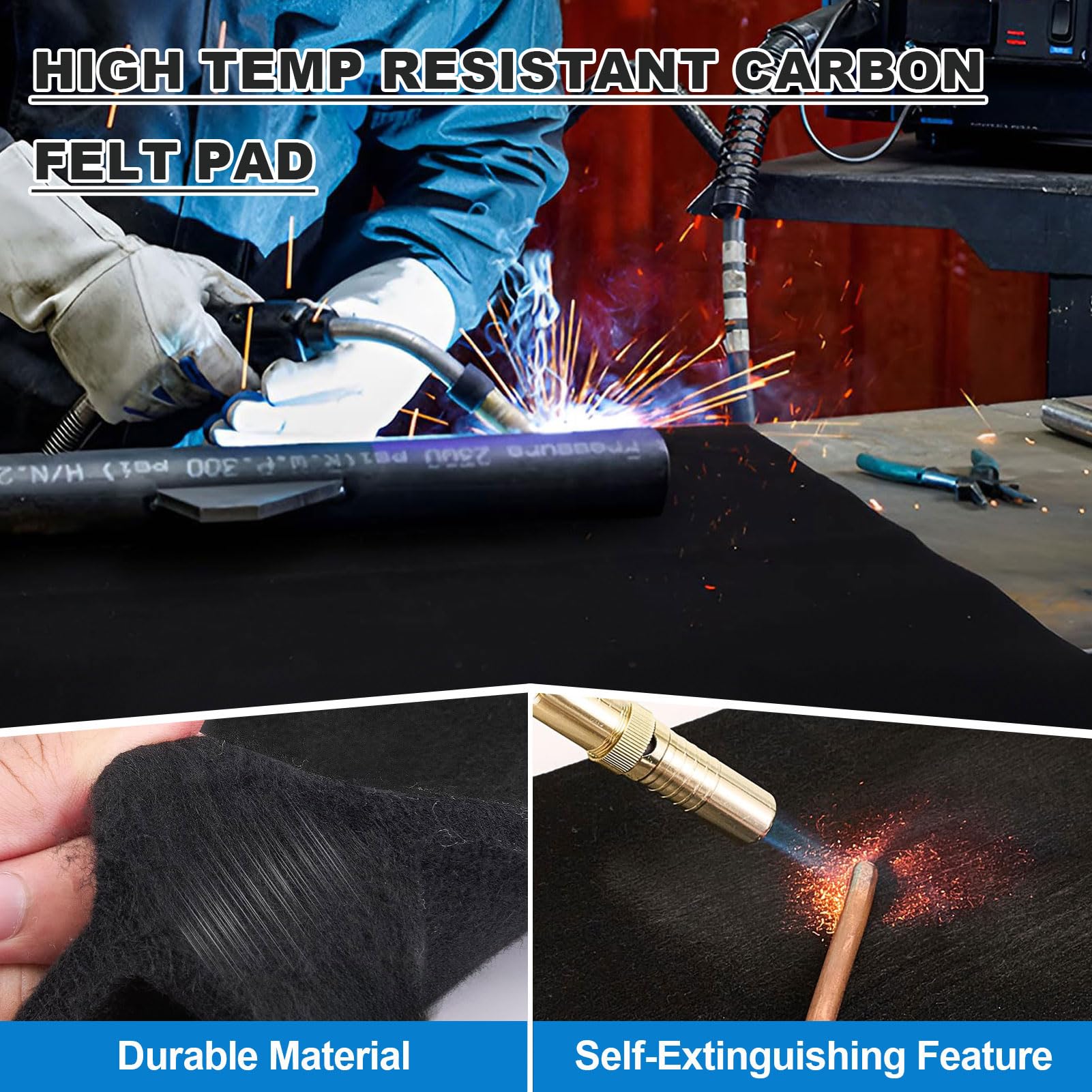 Manta para Soldadura, Almohadilla de Fieltro de Carbono Resistente a Altas Temperaturas, Tela de Protección Térmica de 10 mm de Grosor Que Soporta 1000 ℃, Flexible y Cortable,80 x 340 cm