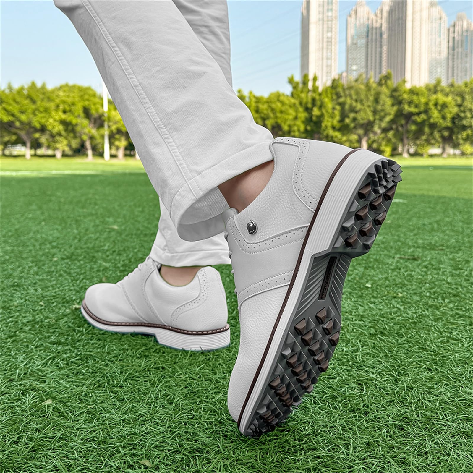 Golfschuhe Für Herren Lässig Business Leder Sneaker Wasserdicht Ohne Spikes Für Spaziergänge Im Freien