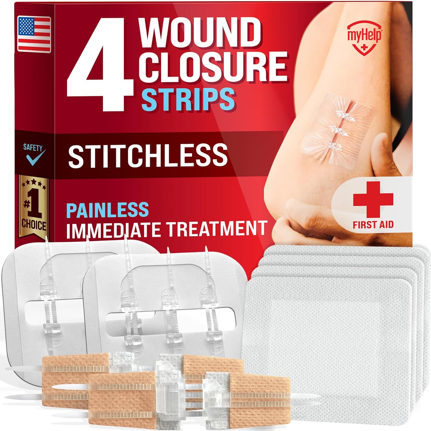 Emergency Wound Closure Strips – 4pk – 2 Types Laceration Closure Kit – Stitchless & Easy to Use – Butterfly Bandages Emergency Wound Closure Strips – 4pk – 2 Types Laceration Closure Kit – Stitchless & Easy to Use – Butterfly Bandages