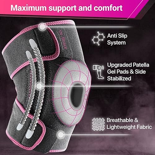 Vista 60 de DR. BRACE Rodillera ELITE con estabilizadores laterales y almohadillas de gel para rótula para un máximo apoyo al dolor de rodilla y una TIERRA