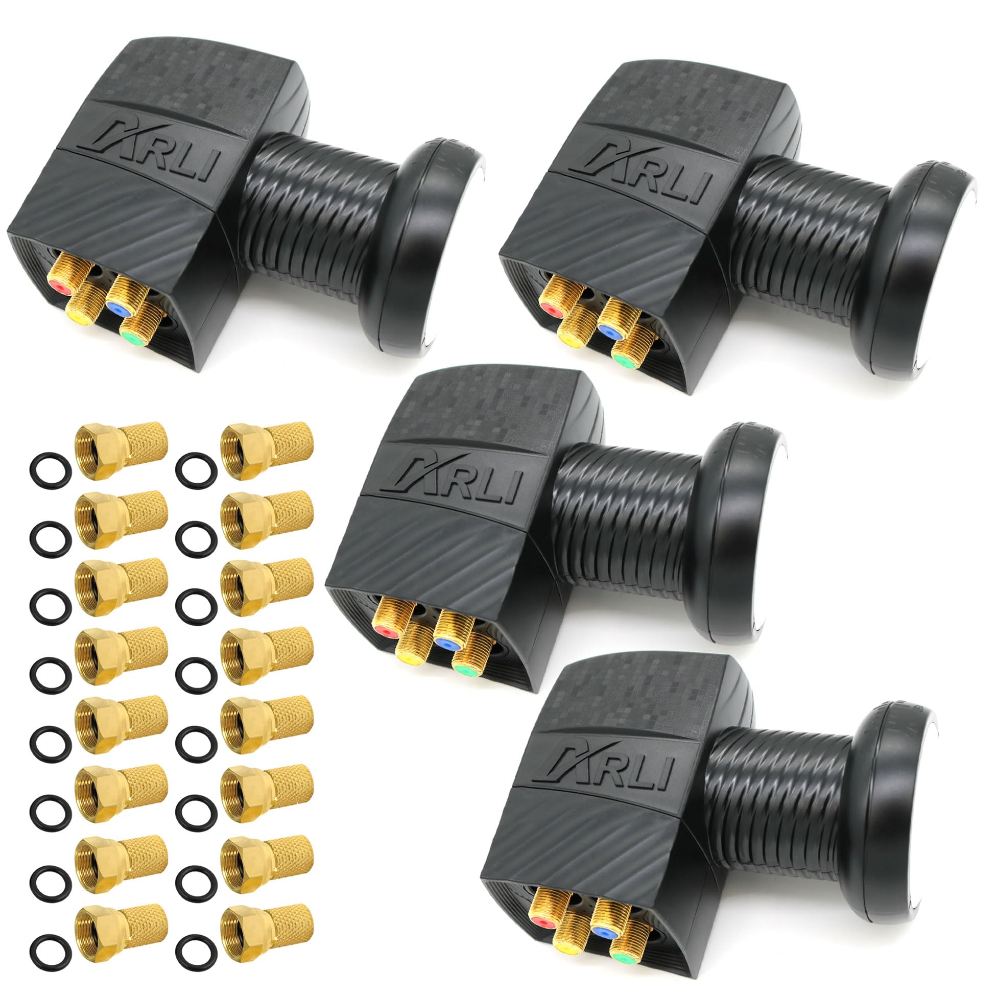 4 x UHD Quad LNB + 16 x F Conector ARLI Sat Digital 4K 0,1 dB Ultra HD Conexión directa 4 vías participantes dorados contactos extensibles Protección contra la intemperie Universal Lmb Anterios satélites Quattro Switch 4X