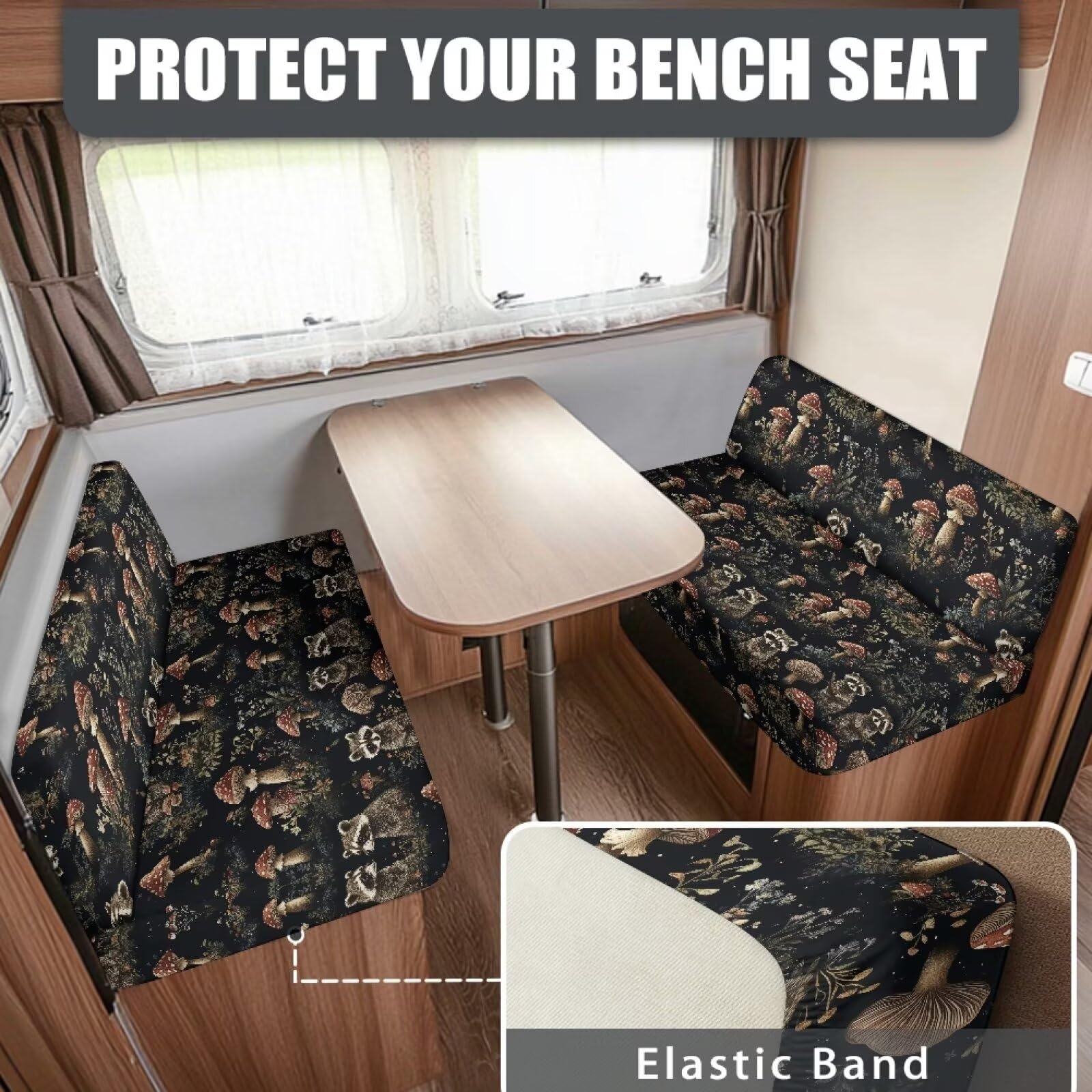 Yuyamidu Mushroom Forest RV Cushion Covers Camper Slip Covers for RV Furniture Camper Seat Covers Dinette Booth with 1 Bench Cover & 1 Backrest Cover