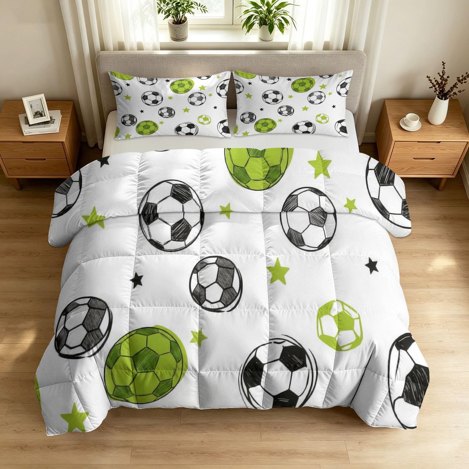 Cartoon Sports Style Zestaw pościeli bez poszewki na kołdrę 230 x 220 cm, 7,5 Tog, miękka, całoroczna, dwustronna kołdra, geometryczna krata, 3-częściowa kołdra z 2 poszewkami na poduszki 50 x 75 cm