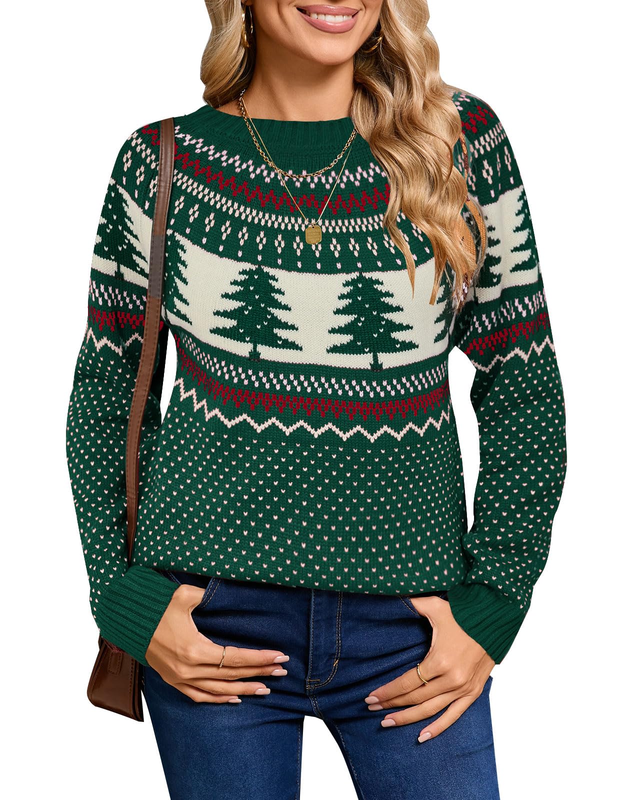 Alsol Lamesa Womens Fair Isle Sweater Casual Crewneck Long Sleeve Heart Sweater Vintage Knit Jumper Tops