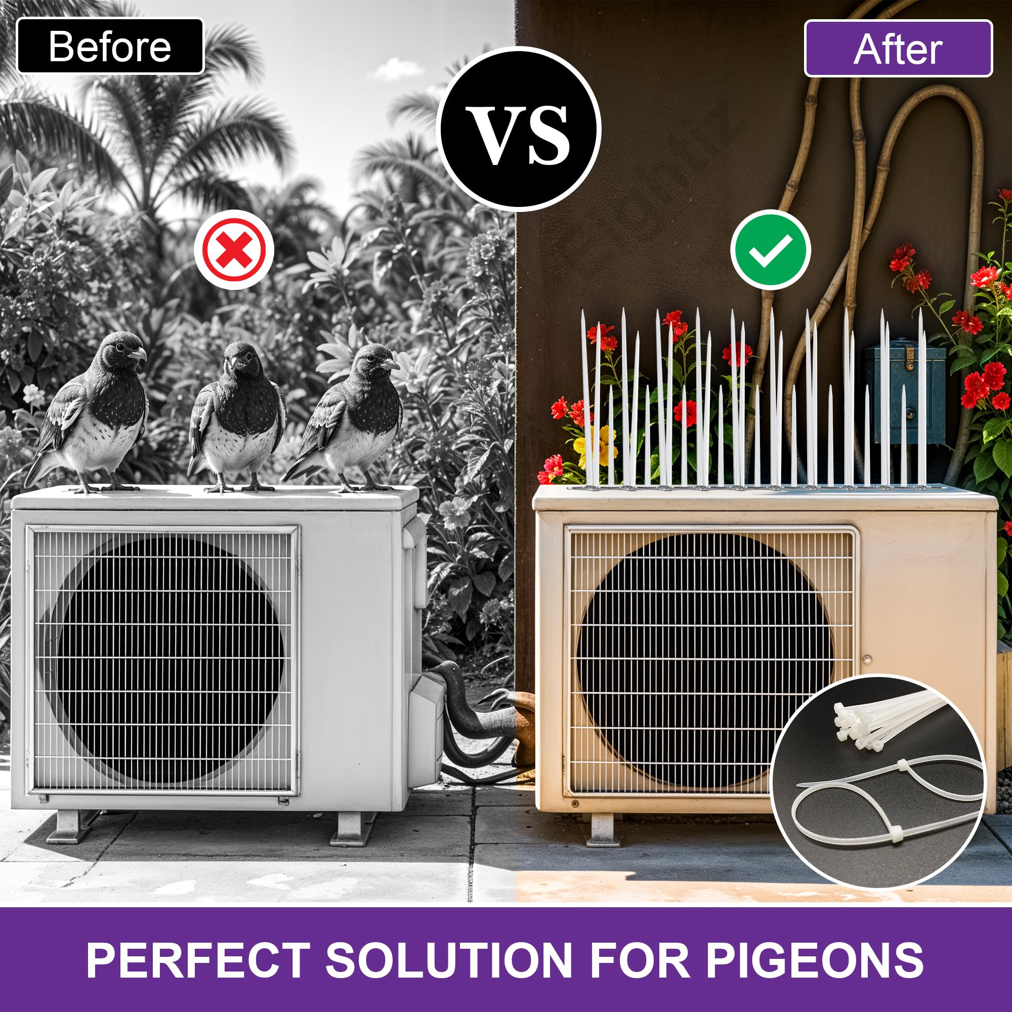 Eightiz (10 Pcs with Zip Ties) Bird and Pigeon Spikes, Control Anti Bird Plastic Spikes for AC Balcony Railing Window Home Protection from Pigeon Dog Monkey Crow Kabootar Transparent(Polycarbonate) - Image 6 thumbnail