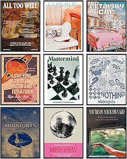Set of 9 for Room Decor Aesthetic Vintage Taylor Music Swift Midnights Posters，preppy Retro music aesthetic room decor posters (8x10in Unframed)