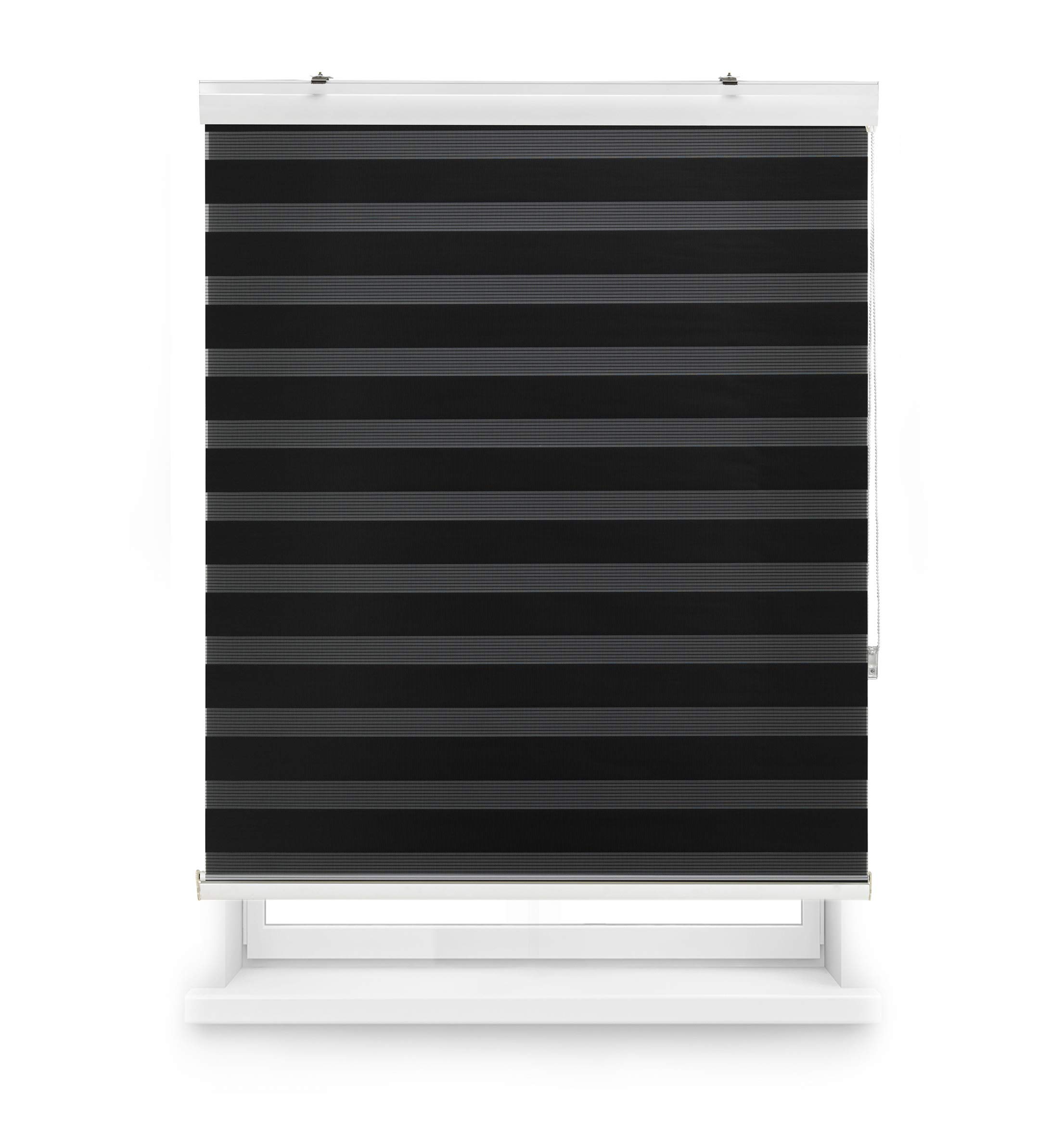 Blindecor Vela Store Enrouleur Double Tissage Prime avec galerie | Noir, Store Enrouleur 180 x 180 cm (Largeur x Hauteur) | Taille du Tissu 177 x 175 cm | Store Jour et Nuit élégant