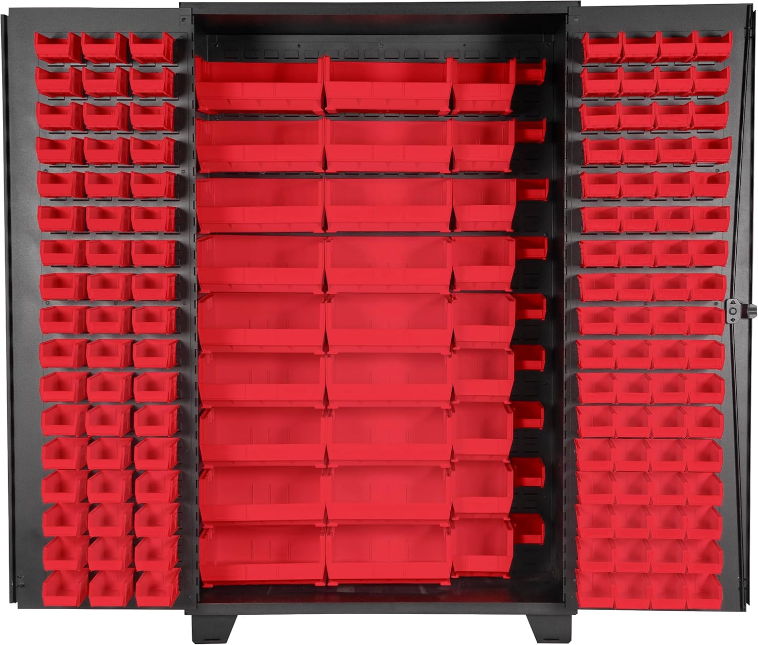 Jamco Tool Storage Cabinets with Bin Mounts, Model DF, Includes 122 Bins, 36-Inch W x 24-Inch D x 78-Inch H, Red Bins