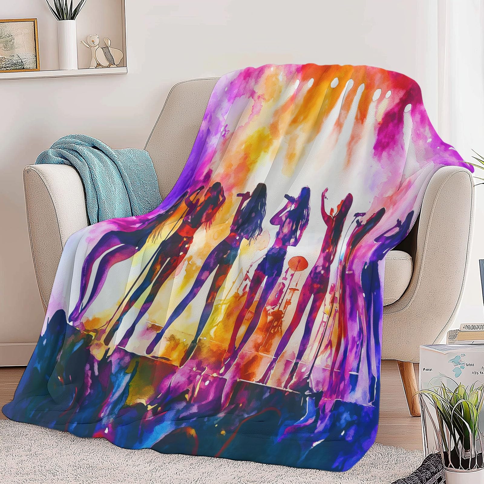 Genérico Wełniany koc 180 x 220 cm fotografia grupa popowa kobieta szerpa wełniany koc, kolorowy flanelowy koc polarowy koc pluszowy dzieci dorośli młodzież łóżko sofa sypialnia żłobek koce