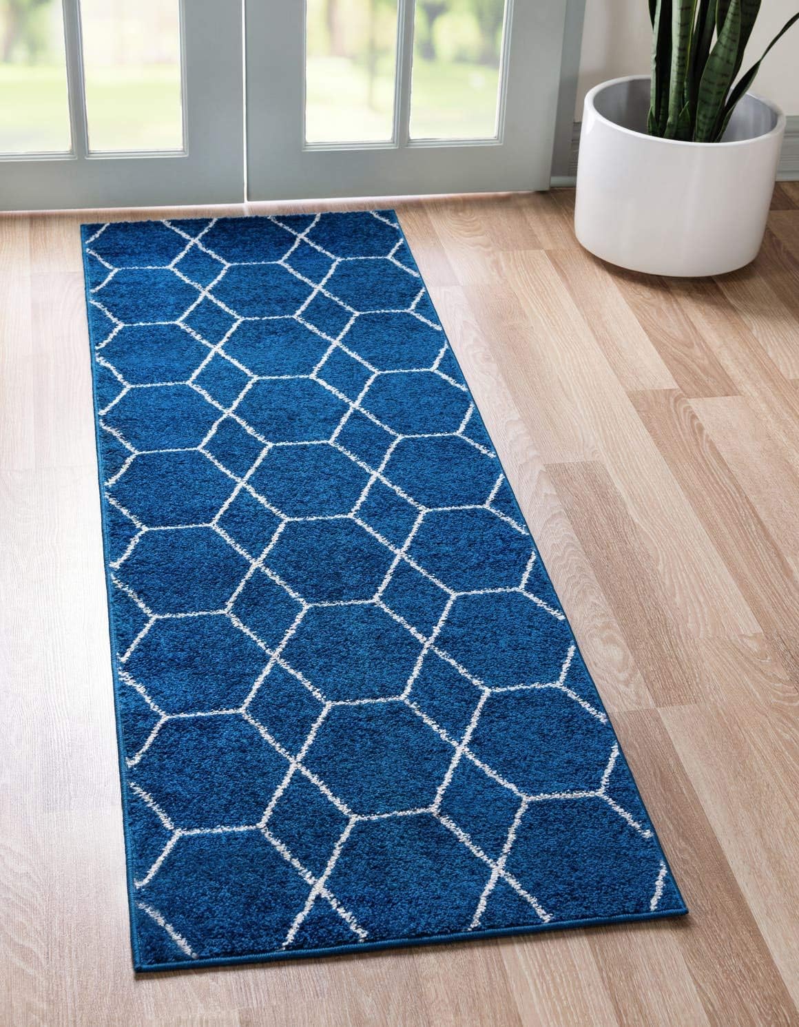 Unique Loom Trellis Frieze Area Rug – Geometric (Navy / Ivory) 2' x 6' Runner