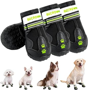 Pet Dog Waterproof Boots, Non-Slip Shoes with Embroidery Design, Reflective Straps, Suitable for Rain, Snow, and Muddy Conditions, Outdoor Walk Shoes for Small to Medium Dogs Black, #5 Paw