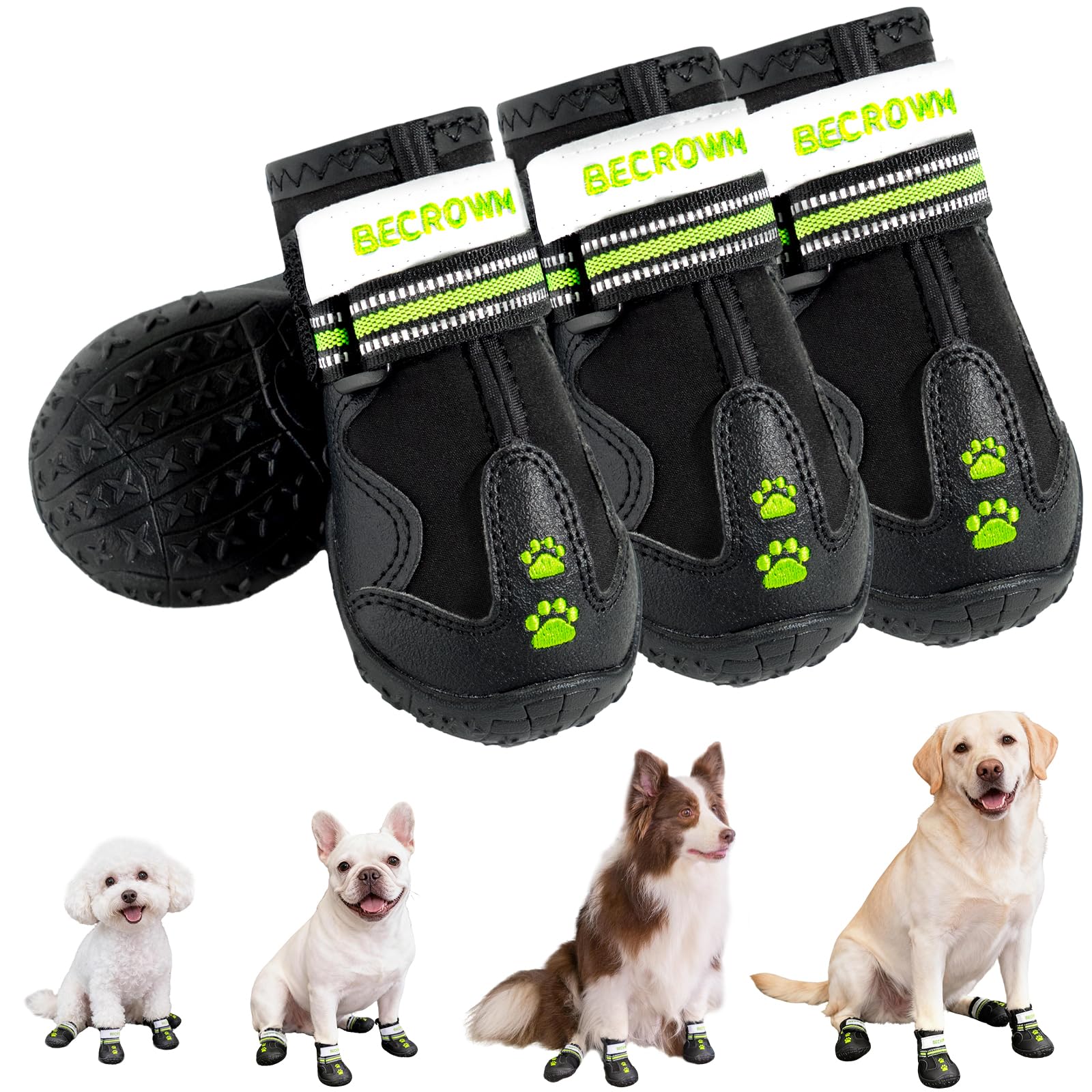 BECROWM Dog Boots,sports shoes for Small and Large Dogs, Waterproof og fabric, for Rainy, snowy, muddy conditions, Outdoor Walking, Dog Shoes Size for 8 (Black, #4 (width2.36inch) for 33-44 lbs) — image 1