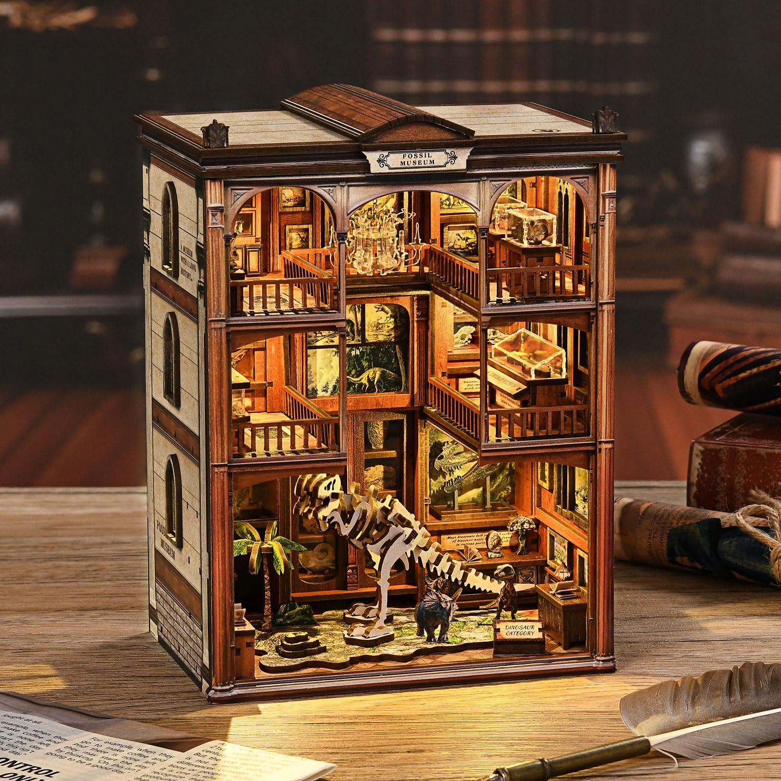 Book Nook Kit fai da te in miniatura per casa delle bambole, libreria, decorazione per adolescenti e adulti (armadio fossili)