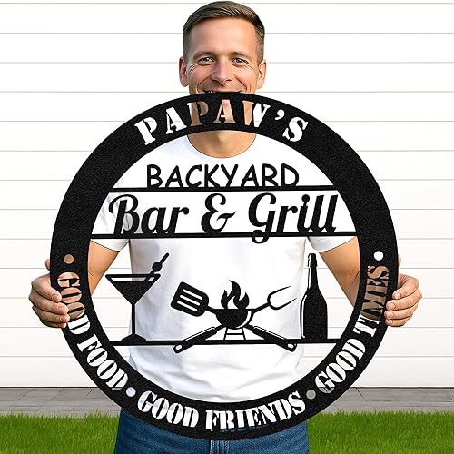 Miniatura 59 de Letrero de metal personalizado para barbacoa, letrero con nombre de bar personalizado para patio trasero, decoración de parrilla al aire libre,
