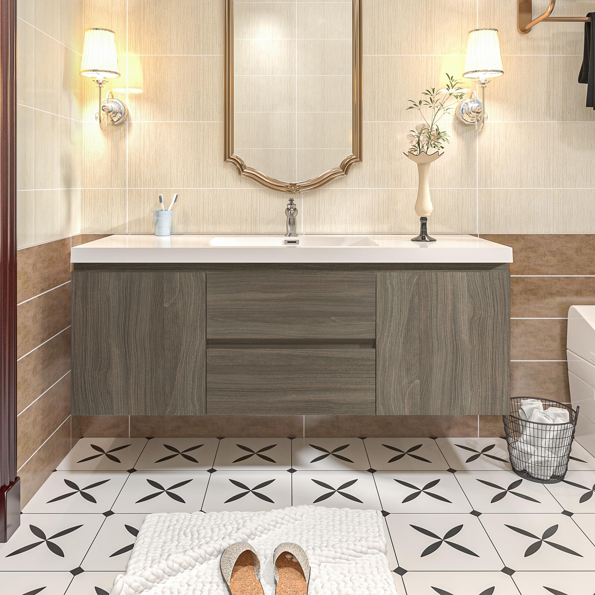 VUMALL Floating Vanity 60 Inch Ash Grey