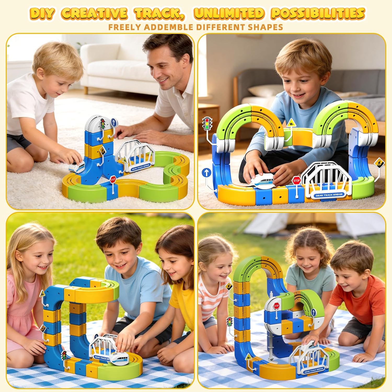 Fortand Electric Train Set Flexible Racetrack for Kids 3-8, 124PCS(36Track +1 Train) Train Track Gravity-Defying Race Track 3D Embedded Layouts STEM Educational Building Toy Gifts for Boys Girls