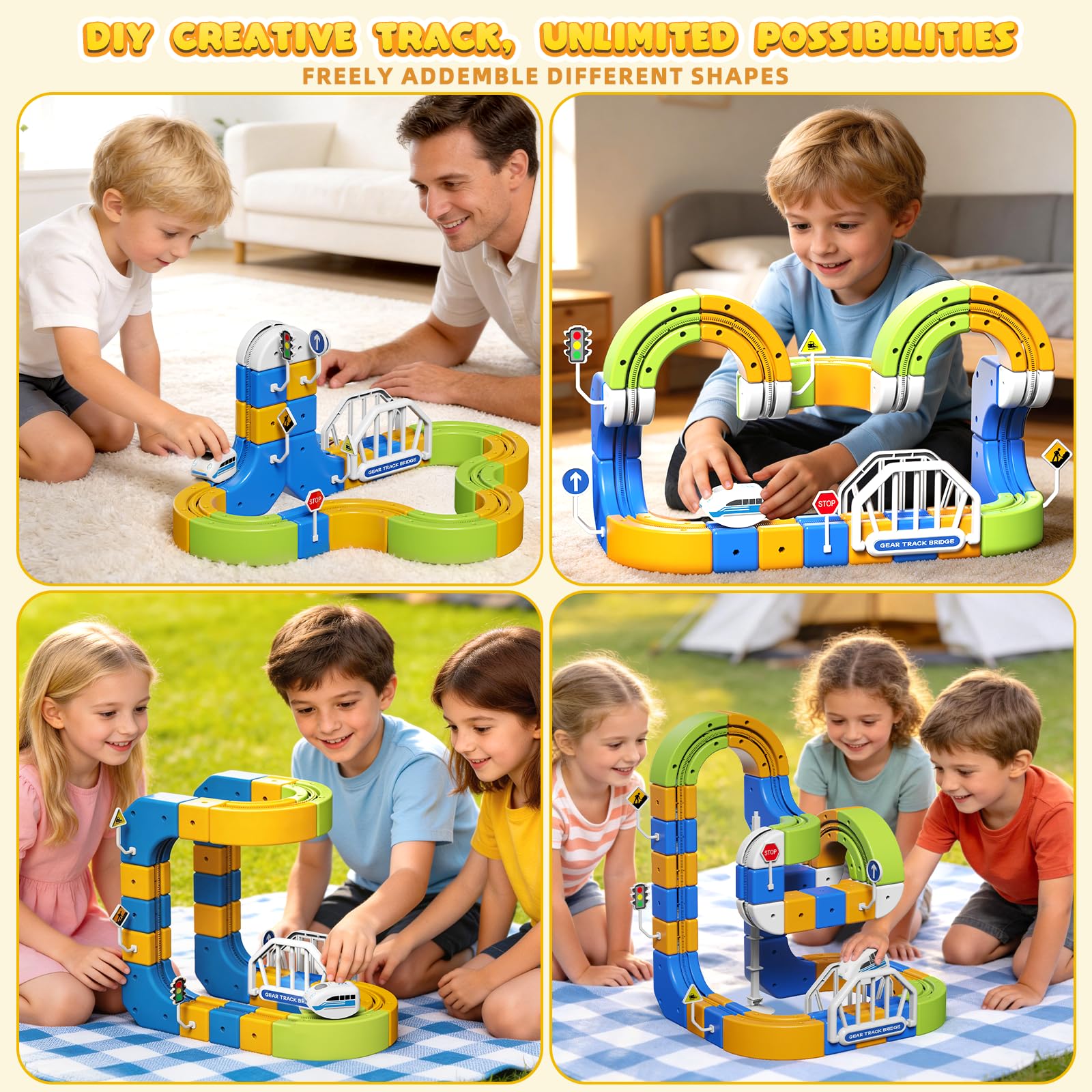 Hzitcigm Tren Eléctrico Juguete Niños – 124 Piezas (36 Vías + 1 Tren) Pista Flexible 3D Antigravedad, Juego de Construcción DIY Stem, Circuito Tren Motorizado USB, Regalo Niños 3 4 5 6 7 8 Años — view 5