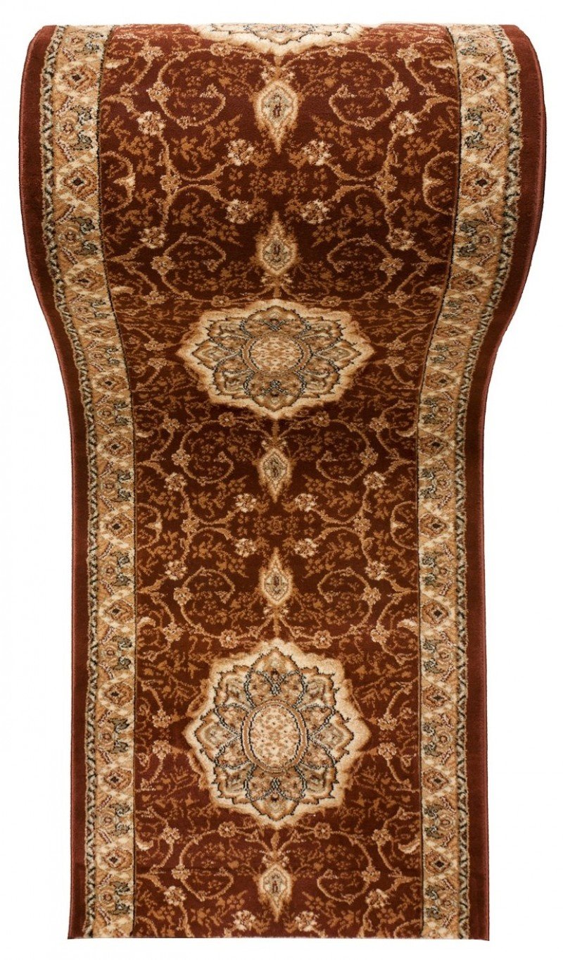 TAPISO Yesemek dywan chodnik, do korytarza, mostek, krótkie runo, klasyczny medalion kwiatowy, ornament, wzór, brązowy, beżowy, do korytarza, salonu, Ökotex 80 x 170 cm