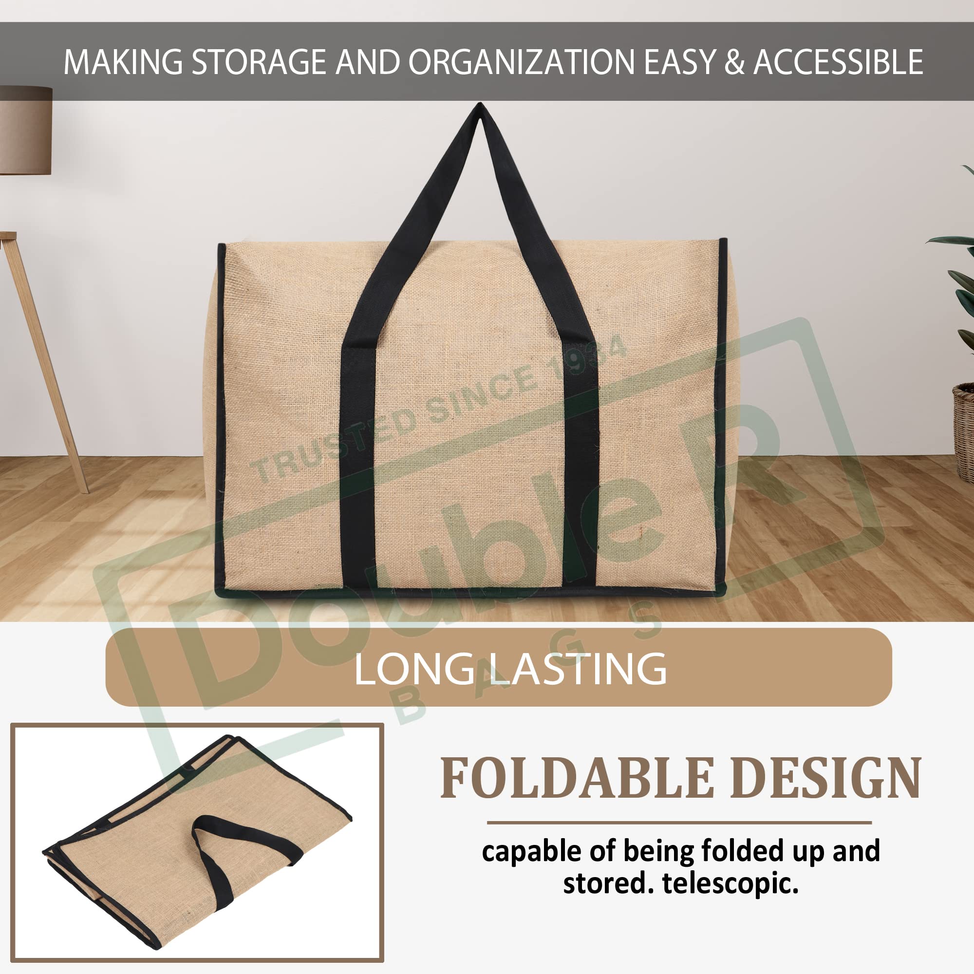Double R Bags Large Jute Storage Bag for Clothes, Toys, Bedding & Blankets – 70L, 1 Compartment, Moisture-Proof Organizer with Zip & Handle (55.5x38x38 cm, Beige, Pack of 1) 4