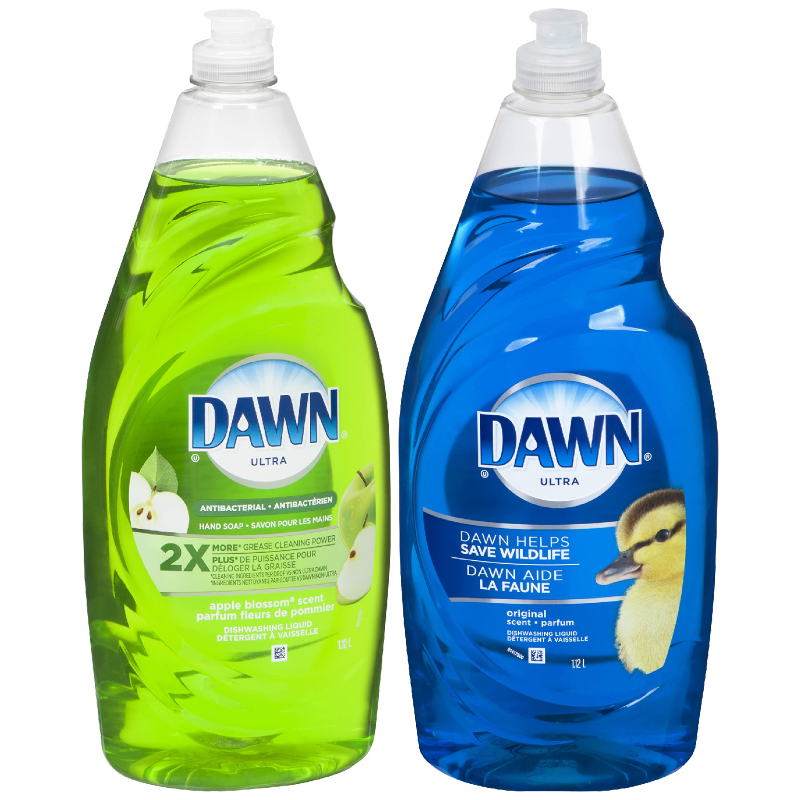 Dawn Ultra Liquid Dish Soap, Original and Apple Blossom Antibacterial Dishwashing Liquid Duo Pack 1.12 L Each