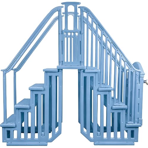 Aqua Select Anti-Slip Pool Steps Entrance System with Gate | Tranquil Blue | for Above Ground Swimming Pools | Safety Stairs Capacity Up to 400 lbs