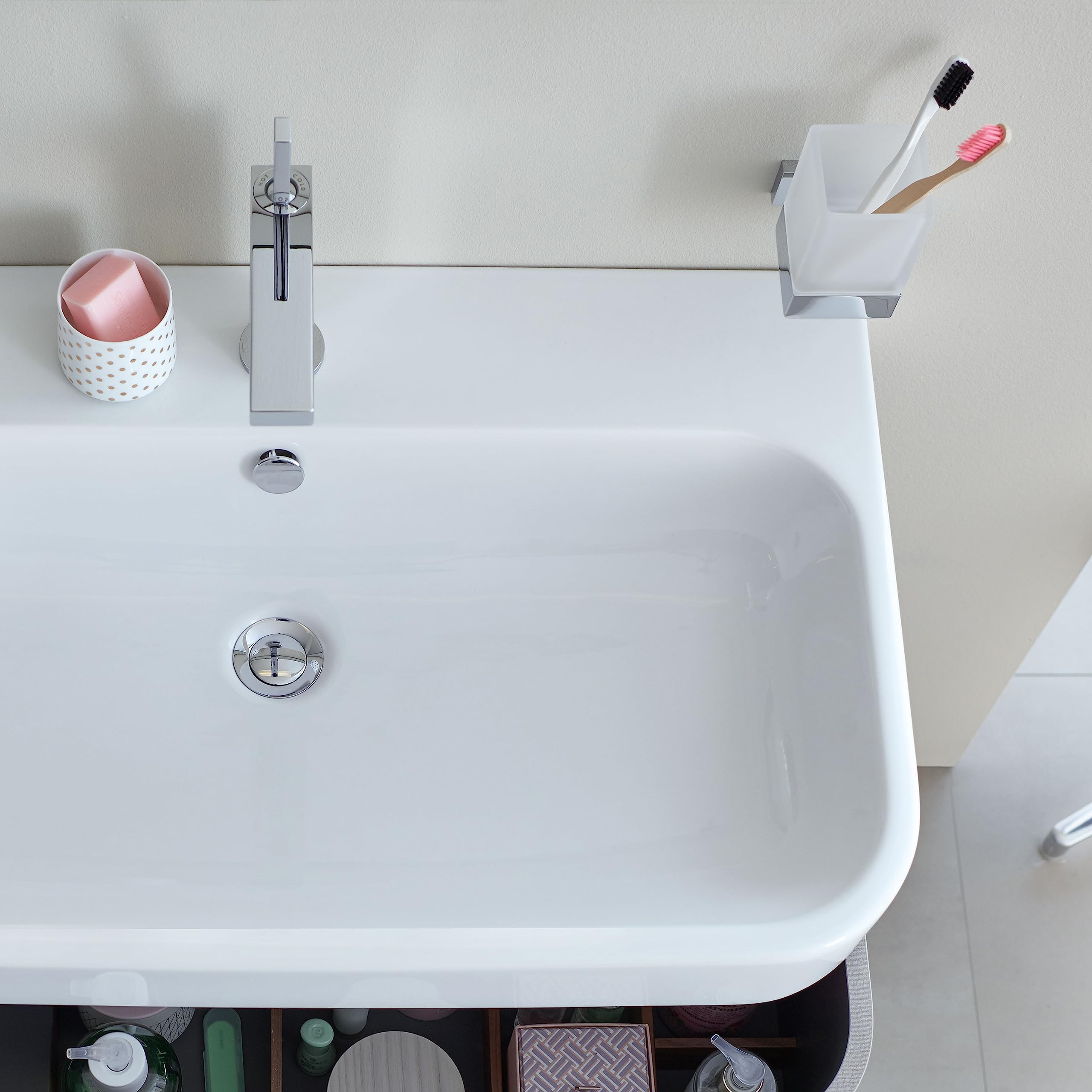 Duravit Zahnputzbecher Karree, Glashalter Bad, Zahnbürstenhalter Glas, Wandmontage, Chrom