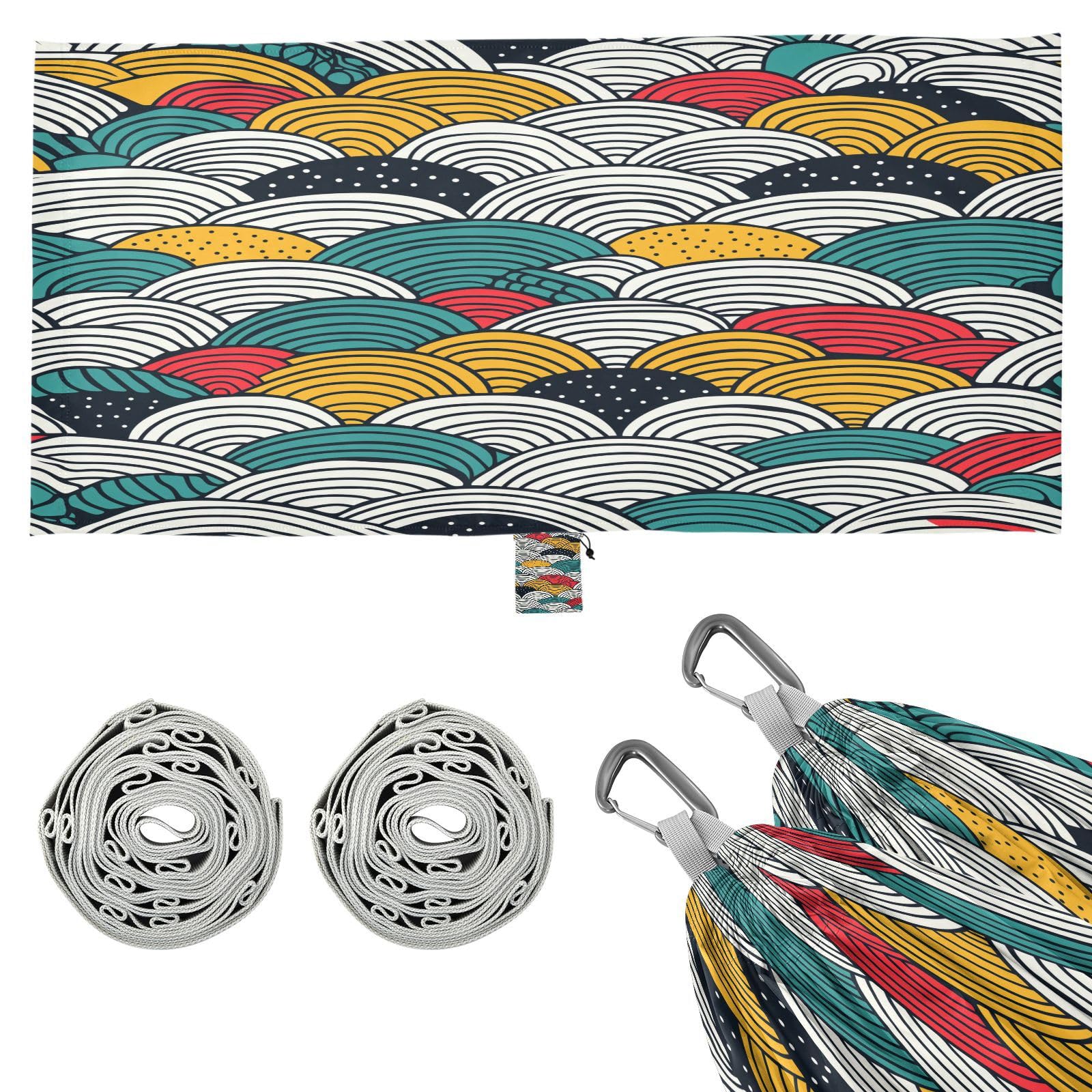 ATTX Abstract Waves Camping Hammock - Lightweight & Portable Hammocks, Heavy Duty 330lbs Capacity for Indoor, Hiking, Backpacking, Travel, Backyard, Beach#129