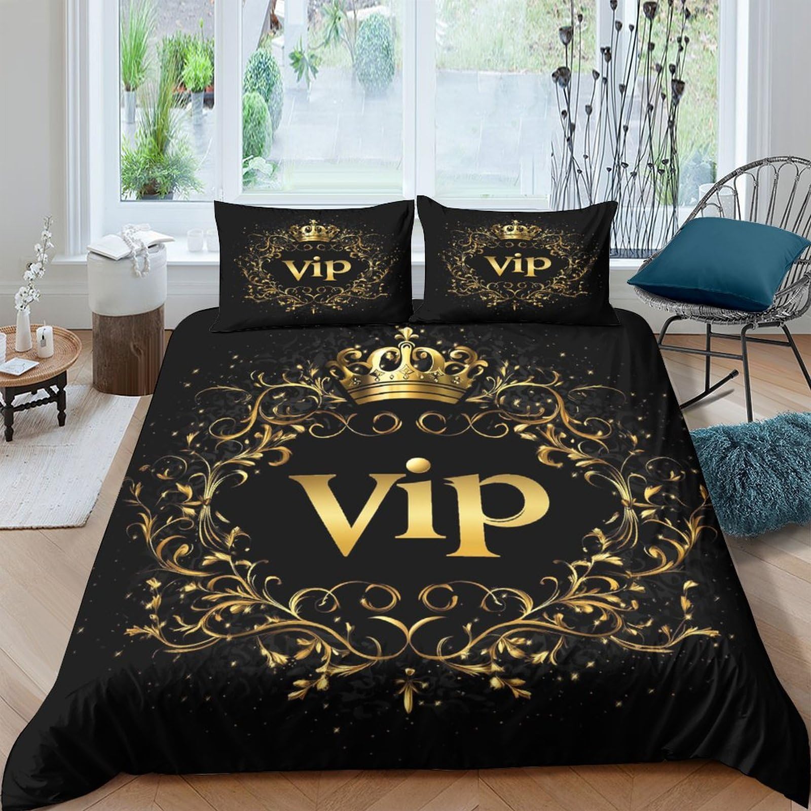 Ctjqhvkz Style-3 3D Printed Gold Crown Vip Fitted Sheet Microfiber Black Luxury Bed Cover For Bedroom Guest Room Mattress Decor Single（135X200cm）
