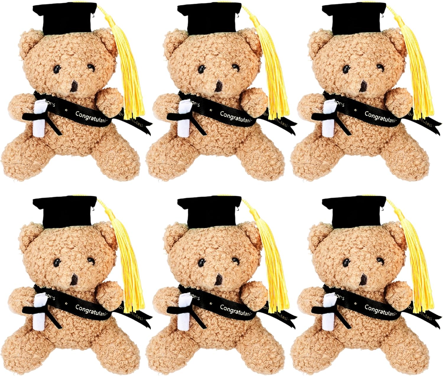 6 Pcs 5.12 Inch Mini Graduation Stuffed Bear Soft Stuffed Graduated Bears School Graduation Bear for Preschool Graduation Gift (Color Set 2)