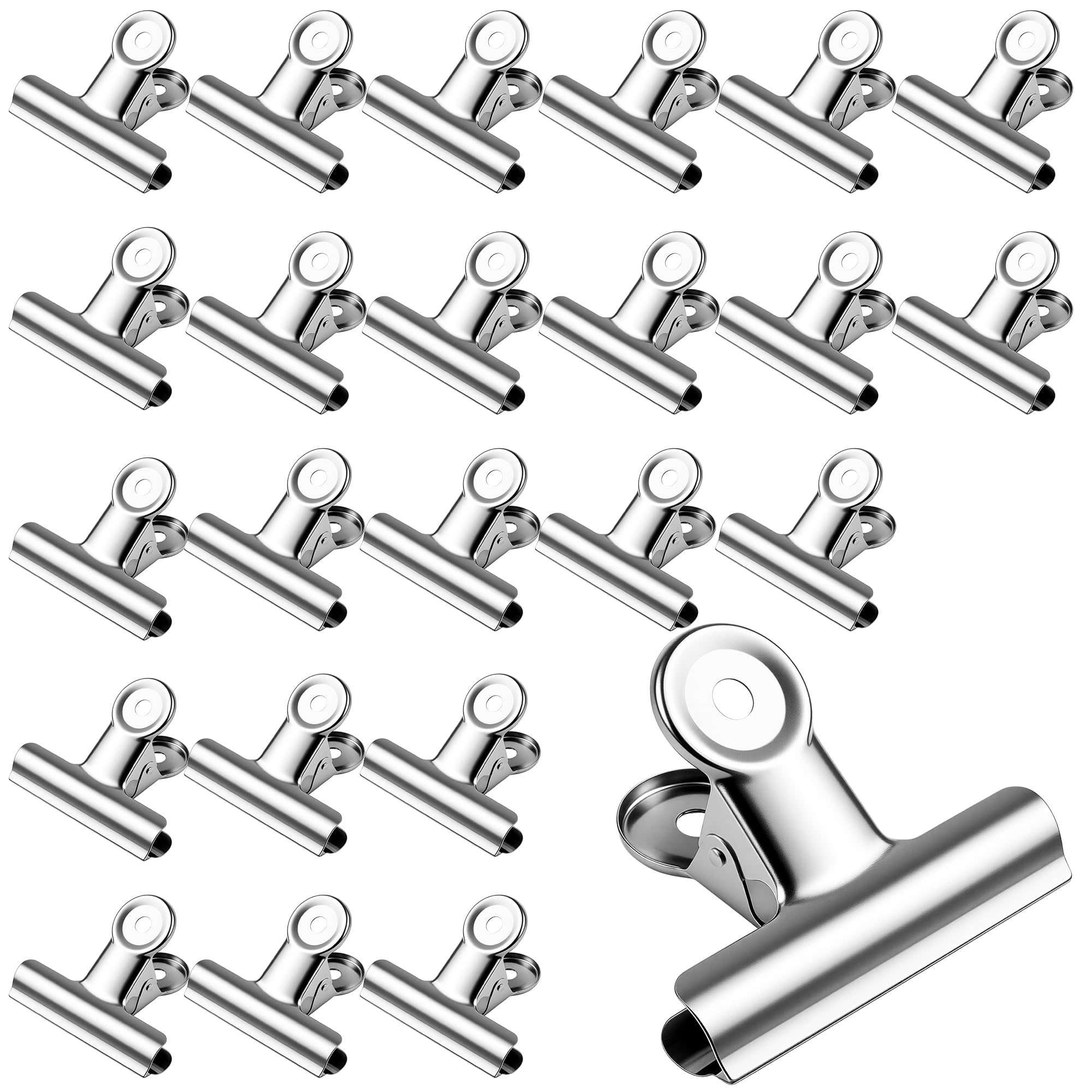 CHIHEUNG 24 PCS 75mm Large Bulldog Clips, Silver Metal Binder Clips for Office and Home