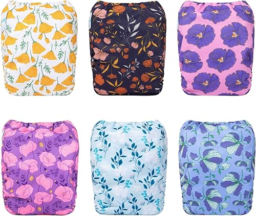 Miniatura 7 de babygoal Pañales de tela para recién nacidos, paquete de 13 unidades para niñas prematuras de 5-12 libras, 6 unidades con 6 insertos y bolsa para