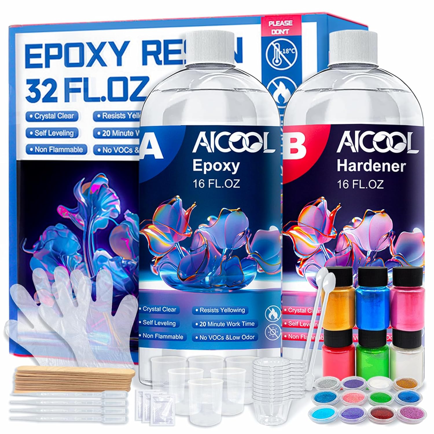 Amazon.com: Aicool Epoxy Resin 32OZ, Epoxy Resin Kit, Crystal Clear Art ...