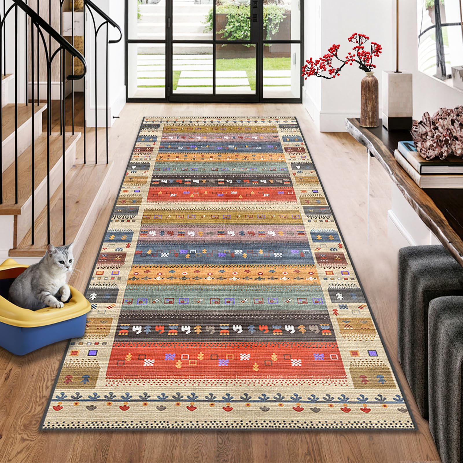 Extra Long Runner Rugs for hallway Kitchen Runners Non Slip Washable Large Carpet Runners Floor Mats Door Runner Mat Indoor For Entryway Area Rug Runner for Living Room Bedroom Laundry 70 x 150 cm