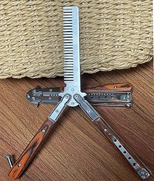 1 Pcs Metal Stainless Steel Wooden Handle Durable Modeling Household Folding Butterfly Comb Gift Set
