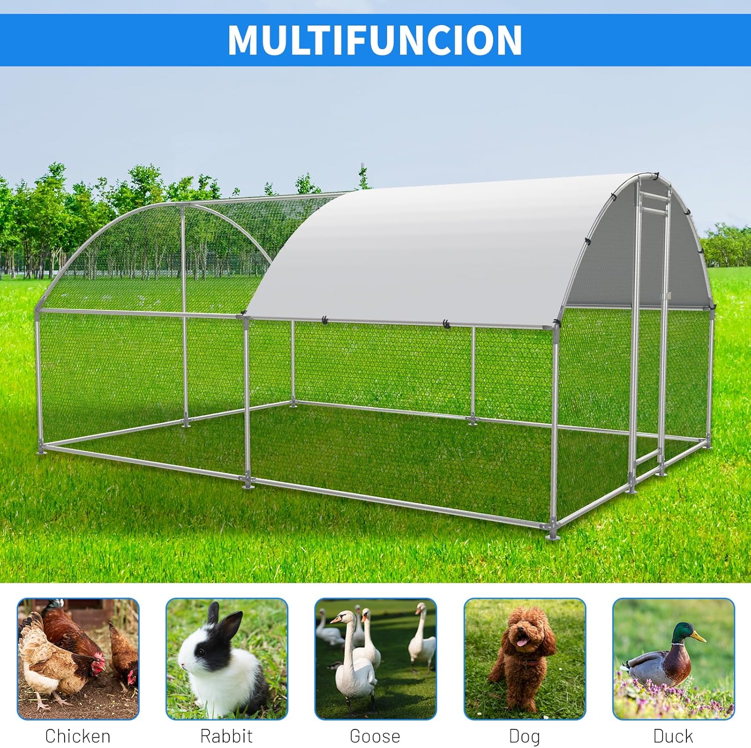 Large Metal Chicken Coop, Outdoor cage Run with Waterproof and Anti-UV Cover, Dome Roof Walk-in Poultry Cage Rabbit Duck House for Outside, Backyard and Farm.