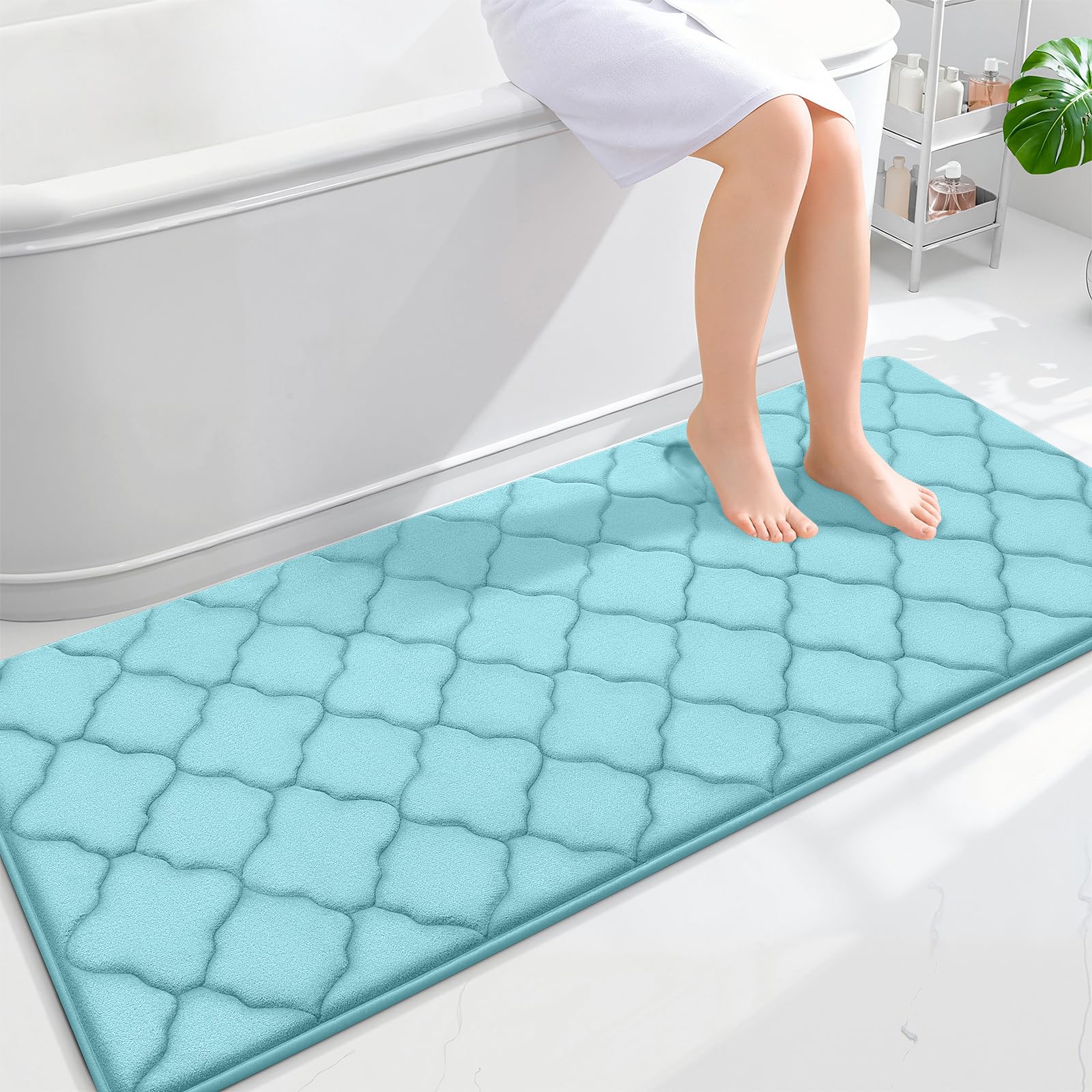 OLANLY Memory Foam Bath Mat Rug 59x24, Ultra Soft and Absorbent Bathroom Rugs, Non-Slip, Comfortable, Machine Washable Bath Carpet for Bathroom Floor,