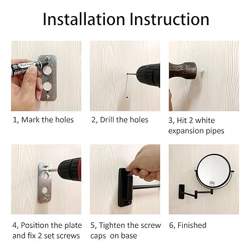 Miniatura 18 de Espejo de maquillaje montado en la pared, espejo de aumento de doble cara 10x/1x, espejo de baño de brazo extensible de 360°, espejo de tocador de 8