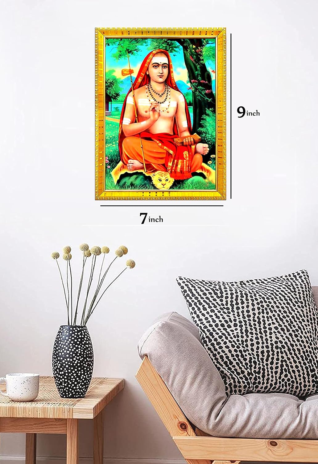 zig zag Adi Shankaracharya Photo Picture Frame Size Medium (7x9 inches, Acrylic Glass) Golden,Wall Mount