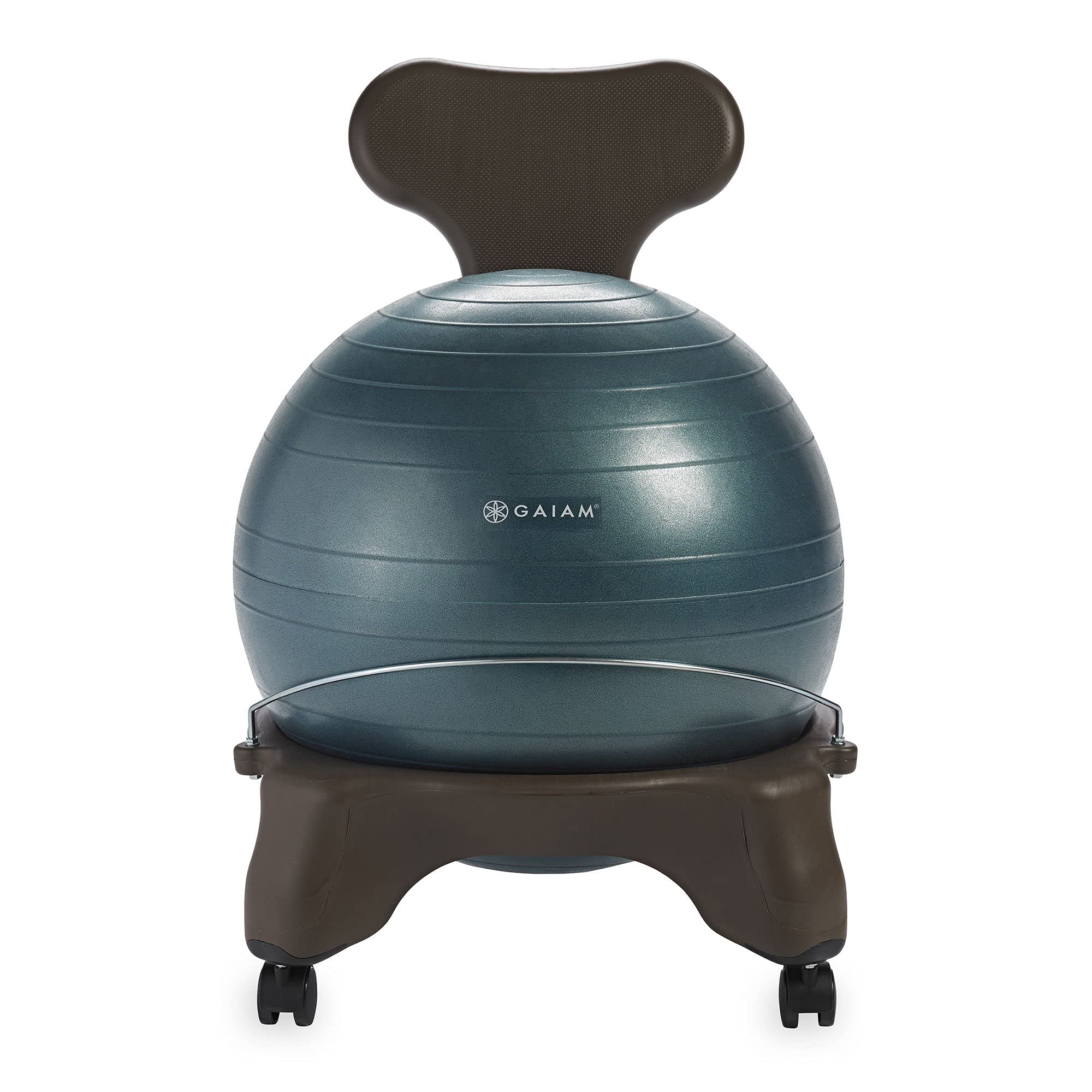 Photo 1 of Gaiam Classic Balance Ball Chair – Exercise Stability Yoga Ball Premium Ergonomic Chair for Home and Office Desk with Air Pump, Exercise Guide and Satisfaction Guarantee Forest (Brown Base)