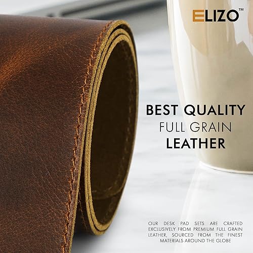 Miniatura 4 de Elizo Juego de alfombrillas de escritorio de cuero real (32 x 16), funda de escritorio grande para escritorio, protector de computadora, juegos,
