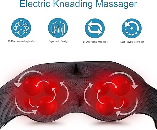 Miniatura 2 de Shiatsu Masajeador de cuello y espalda, masajeador eléctrico de hombros con calor, masaje de amasamiento de tejido profundo para aliviar el dolor,