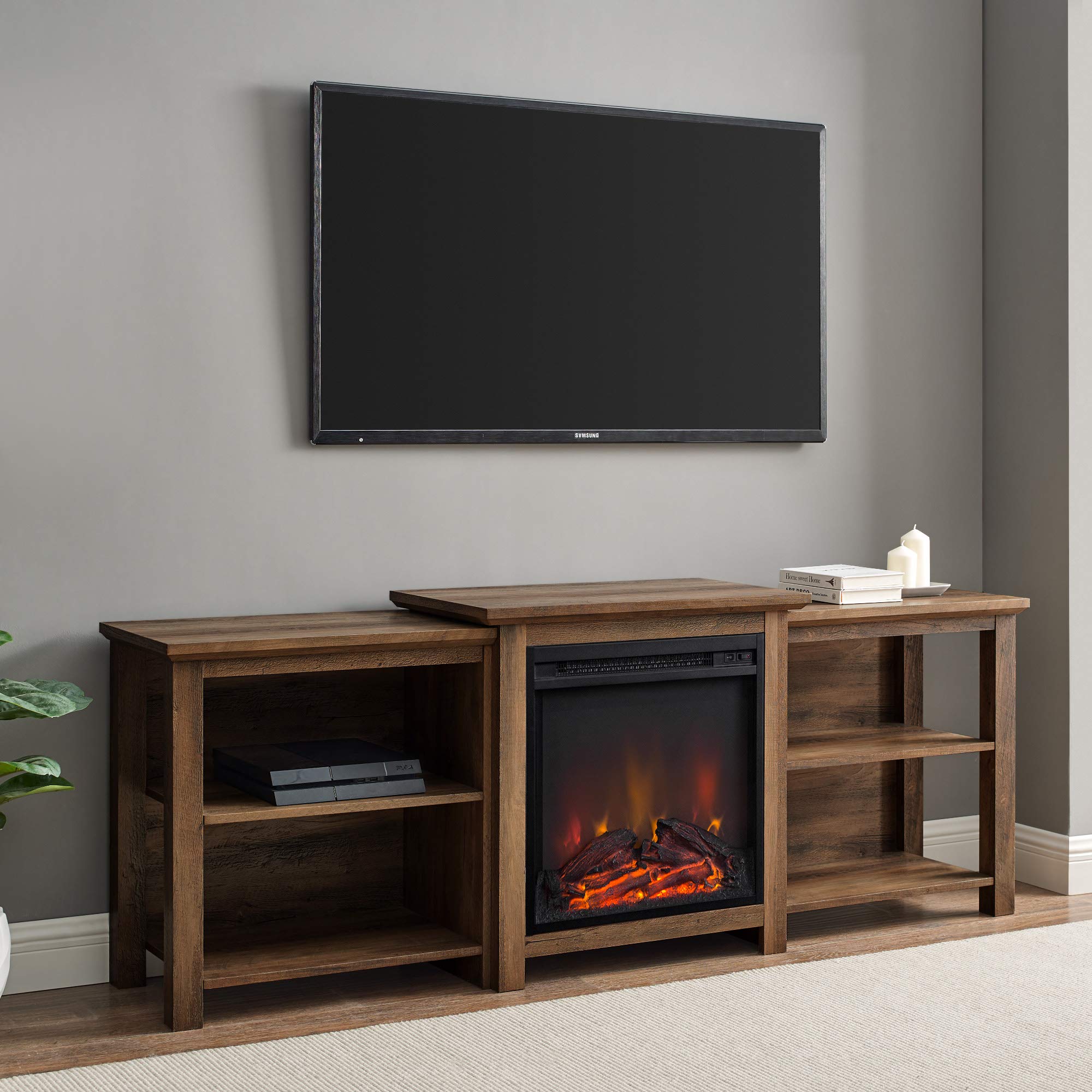 Buy Walker Edison Tiered Wood Fireplace TV Stand with Open Shelves for