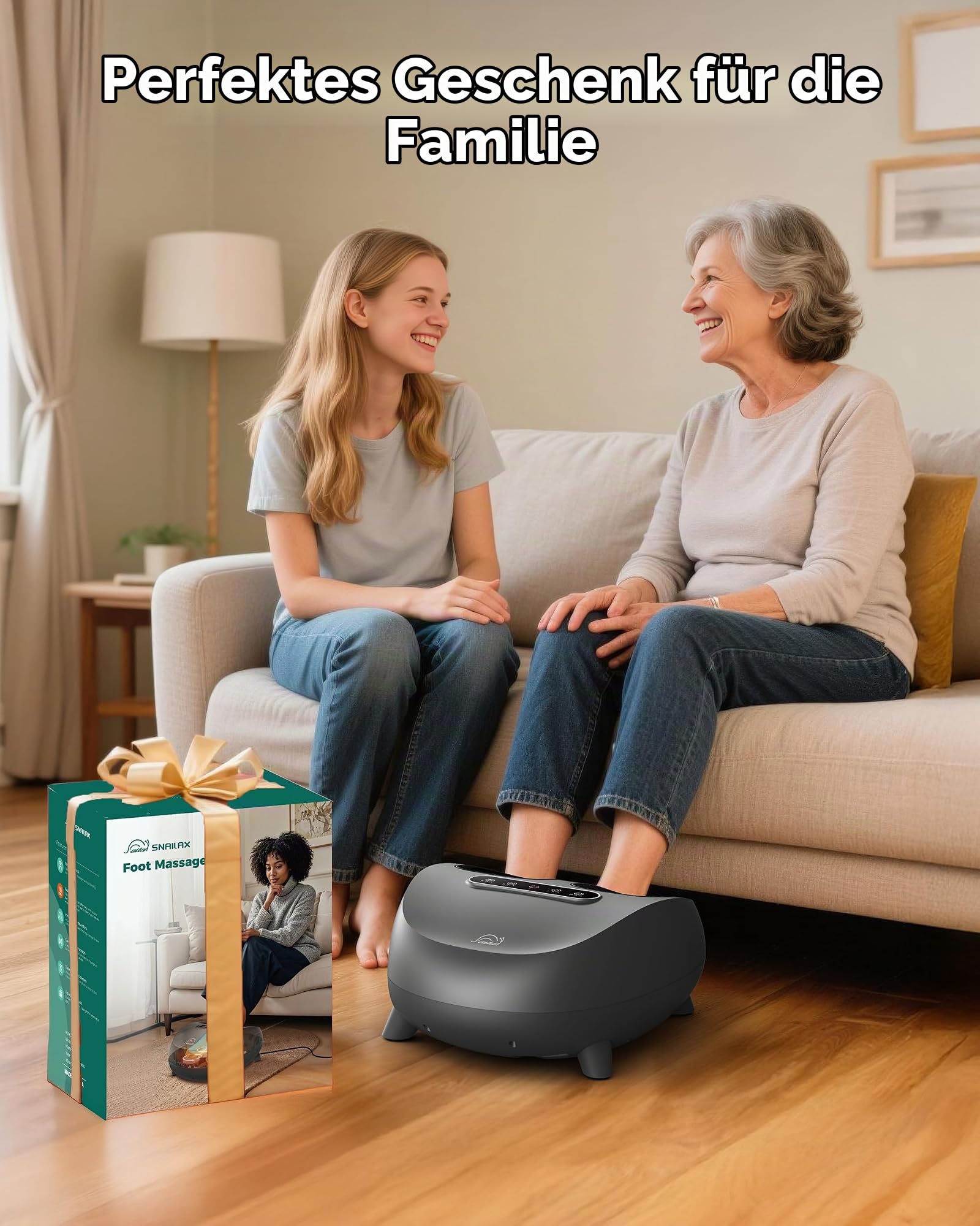 Snailax Fußmassagegerät elektrisch, Shiatsu-Fussmassagegerät mit Wärme Tiefenkneten Rollen Kompression für Plantarfasziitis, Geschenke für Frauen/Männer, Schuhgröße 48