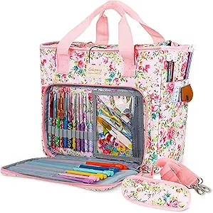6. Coopay Large Crochet Bag - Pink Flower Pattern