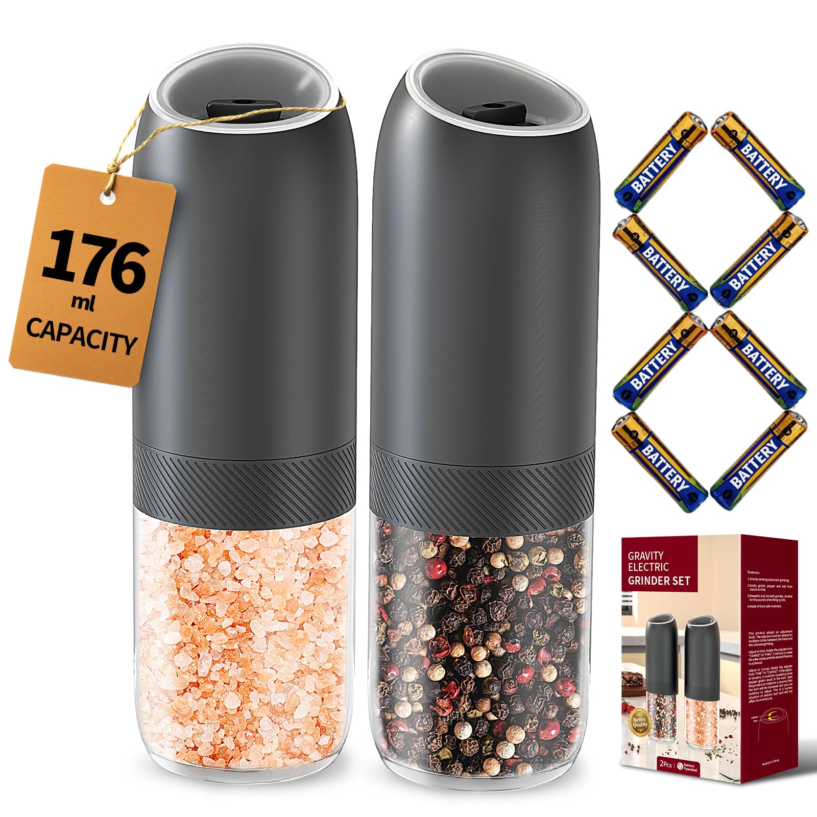 CIRCLE JOY Gravity Electric Salt and Pepper Grinder Set