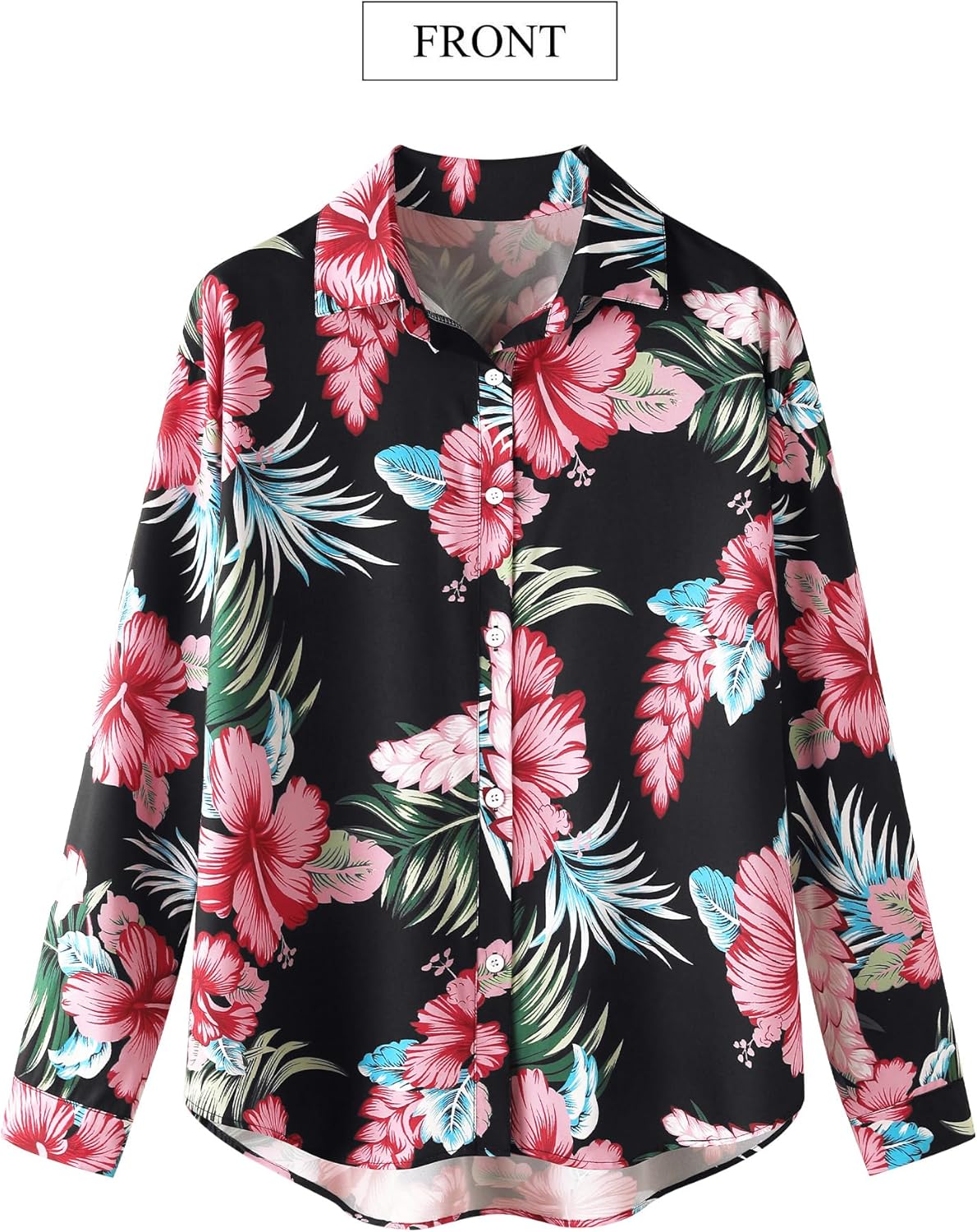 Ezcosplay Women Hawaiian Shirts Long Sleeve Button Down Tropical Floral Holiday Beach Blouse Tops - Image 5