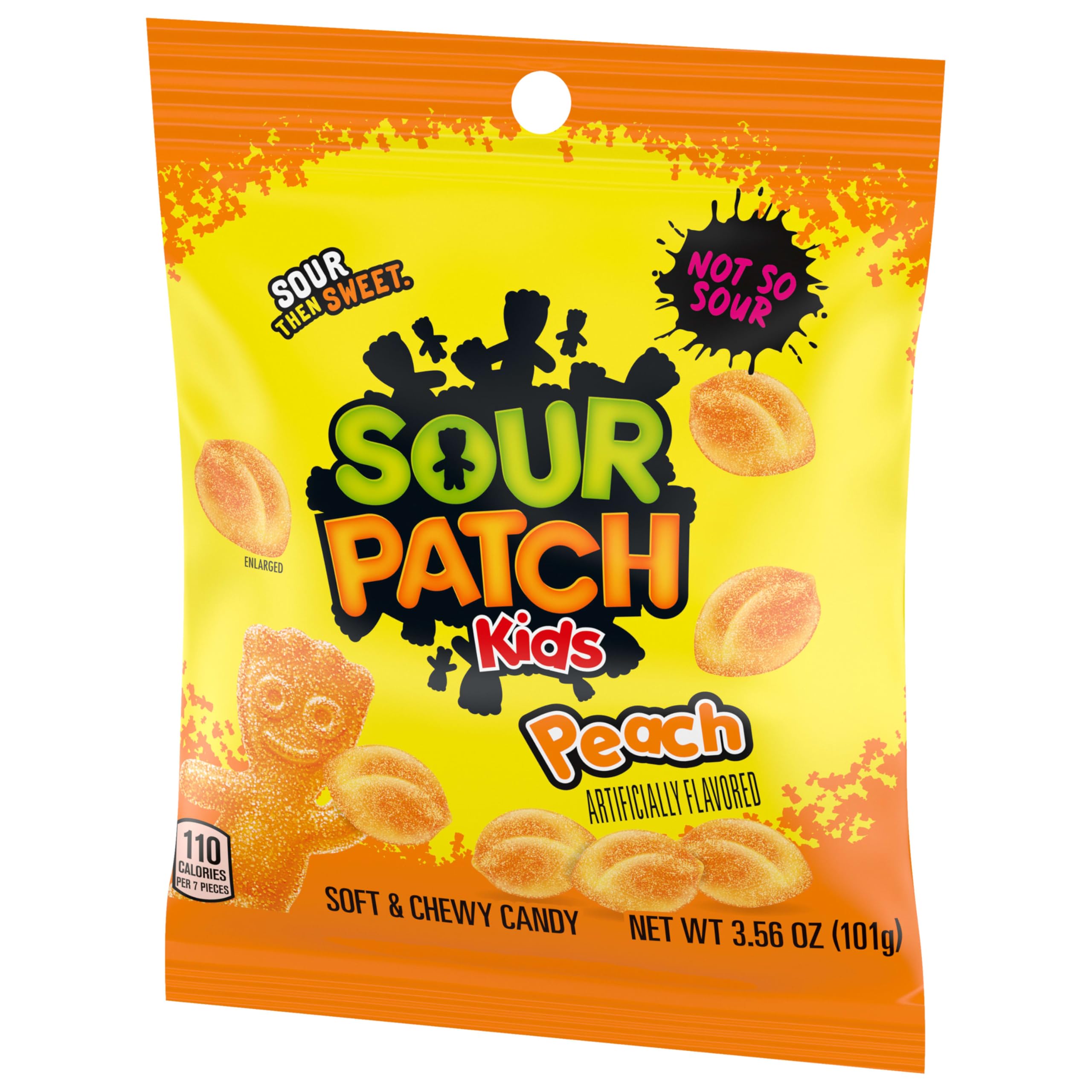 SOUR PATCH KIDS Caramelos suaves y masticables de melocotón, bolsas de 101 g, paquete de 12