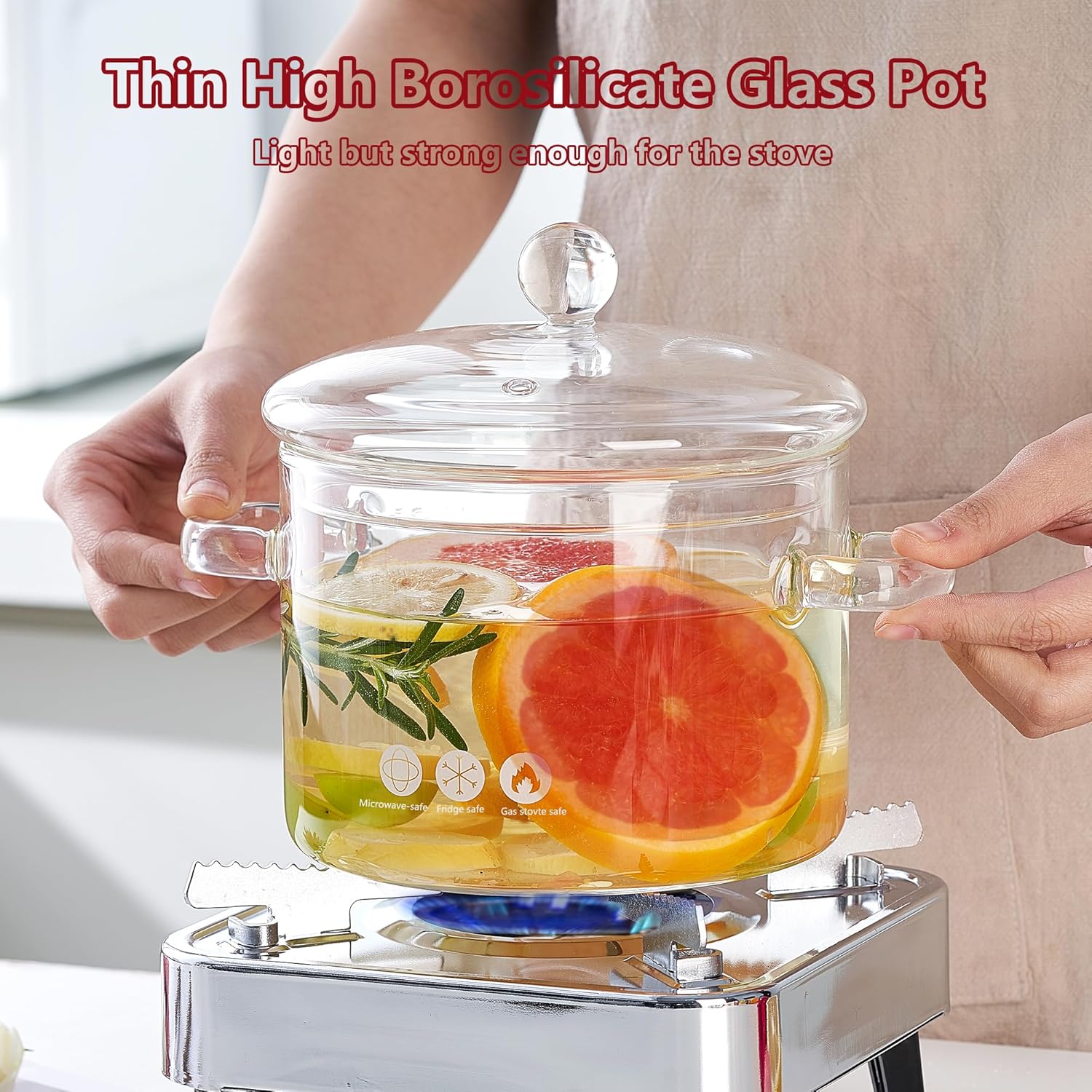 1900ml/67oz Glass Simmer Pot for Stove Top – Clear Borosilicate Glass Cooking Pot for Family Meals, Heat-Resistant Saucepan for Noodles, Soup, Cereal, Baby Food, Stovetop & Dishwasher Safe