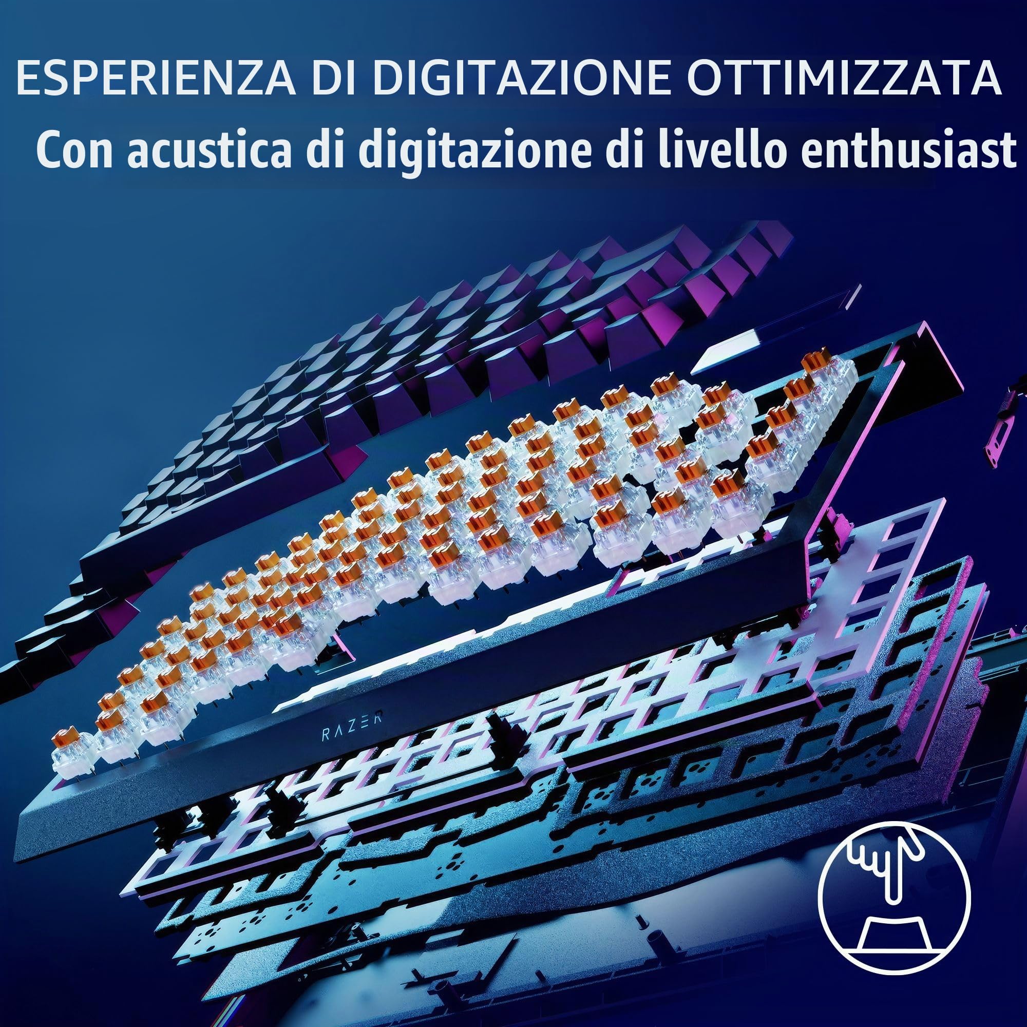 Razer BlackWidow V4 Pro 75% Tastiera da gioco wireless: display OLED - True 4K Hz Wireless - Bluetooth - Hot-swap - Interruttori tattili arancioni - Quadrante di comando Snap Tap - Chroma RGB